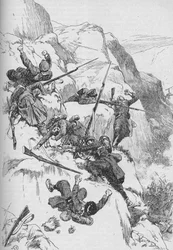 Die besiegten Spanier kletterten die zerklüfteten Seiten hinauf