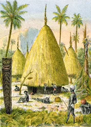 Canaque-Dorf in Neukaledonien, ca. 1900-1910 (Illustration)
