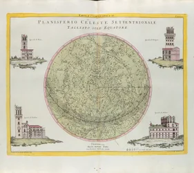 Kosmographische Tafel des nördlichen Himmelsplanisphären, am Äquator geschnitten, Gravur von G. Zuliani aus Band I des Neuesten Atlas, veröffentlicht in Venedig 1777 von Antonio Zatta