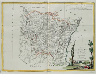Regierungen von Lothringen, Barr und Elsass, Gravur von G. Zuliani aus Band I des "Neuesten Atlas" veröffentlicht in Venedig von Antonio Zatta, Private Sammlung