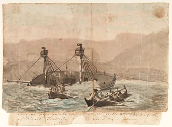 Die Expeditionsbrigg, wie sie auf der westlichen Spitze der Insel Sta Cruiz Teneriffa im Dezember 1774 gestrandet ist