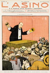 Hütchenspieler, Giovanni Giolitti (1842-1928) gewidmete satirische Karikatur aus der Zeitschrift L