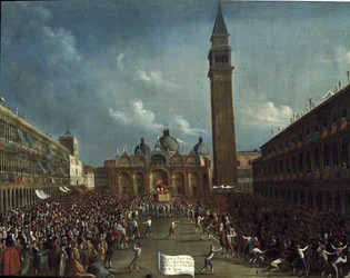 Prozession des Dogen und Geldverteilung an die Bürger auf dem Markusplatz