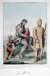 Ein tschuktschisches Paar mit ihren Kindern, Illustration aus 