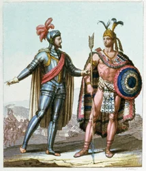 Hernán Cortés trifft 1519 auf Montezuma II.