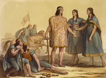 Eingeborene des Araucani-Stammes, Argentinien, aus Le Costume Ancien et Moderne, Band II, Tafel 37, von Jules Ferrario, veröffentlicht um 1820er-30er Jahre