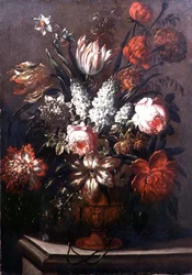 Stillleben mit Tulpen, Pfingstrosen, Narzissen und anderen Blumen