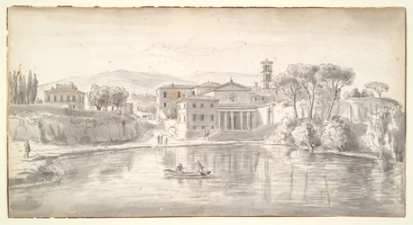 Kirche und Häuser an einem Fluss