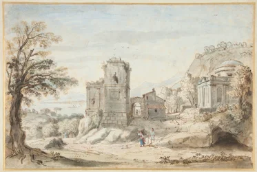 Landschaft mit Ruinen und einem Tempel, 1716