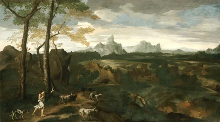 Landschaft mit einem Hirten und Ziegen