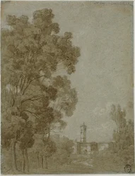 Römische Landschaft mit Blick auf Kirche