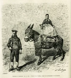 Andorra und Andorra. Gravur von G. Vuillier zur Illustration der Geschichte „Das Tal von Andorra“ von Gaston Vuillier, in Le Tour du monde 1888, herausgegeben von Edouard Charton (1807-1890), Hachette, Paris.