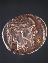 Vermutliches Profil von Vercingetorix auf einem gallischen Stück. Museo del Medagliere. Mailand