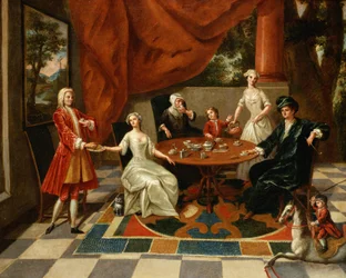 Eine elegante Familie beim Tee