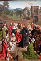 Die Auferweckung des Lazarus mit einem Paar Spendern und ihrer Tochter