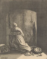 Eine Frau beim Kochen, Platte 3 aus Fünf weibliche Beschäftigungen, ca. 1640-57