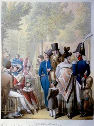 Boulevard des Italians, das Café Hardy in Paris im 19. Jahrhundert. Lithographie von George Emanuel Opitz (1775-1841)