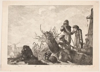 Drei Bauern in einer Landschaft