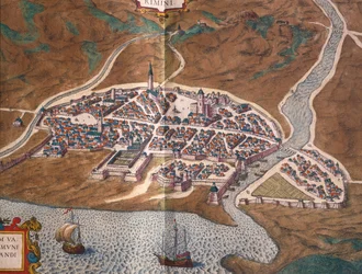Karte von Rimini, aus Civitates Orbis Terrarum