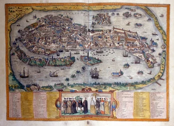 Ansicht von Venedig aus dem Atlas „Civitates Orbis Terrarum“ von Braun und Hogenberg.