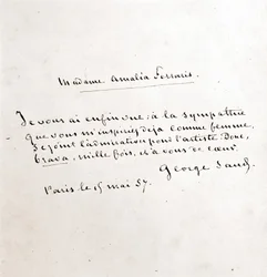 Brief von George Sand (Aurore Dupin, Baronne Dudevant) an Madame Amalia Ferraris, Paris, 19. März