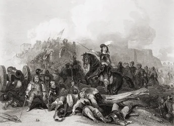 Der Sturm auf Bristol, 26. Juli 1643, graviert von J.C. Varrall