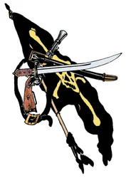 Piratenpavillon dekorierter Schädel, Säbel Illustration aus „Das Buch der Jungen über Piraten“ von George Albert Williams (1875-1932) 1913