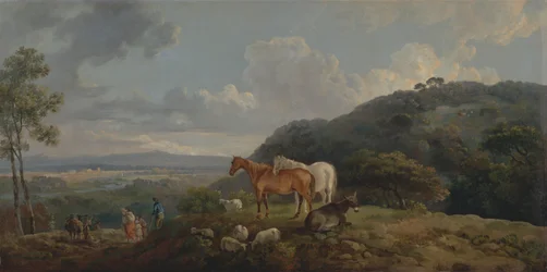 Morgen: Landschaft mit Stuten und Schafen