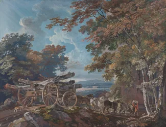 Holzwagen auf einer holprigen Straße (eines von einem Paar)