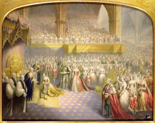 Ihre allergnädigste Majestät Königin Victoria (1819-1901) empfängt bei ihrer Krönung am 28. Juni 1838 das Sakrament