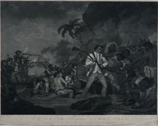 Der Tod von Kapitän James Cook durch die Indianer von Owhyee, einer der Sandwichinseln