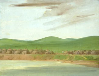 Arikara-Dorf mit erdbedeckten Hütten, 1600 Meilen oberhalb von St. Louis