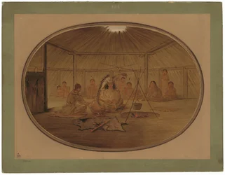 Catlin vom Mandan-Häuptling bewirtet