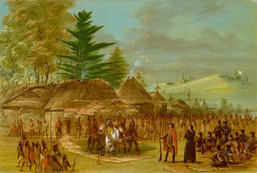 Häuptling der Taensa-Indianer empfängt La Salle. 20. März 1682