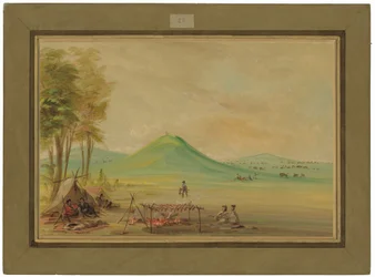 Auf einer Prärie in Texas lagernde Expedition. April 1686