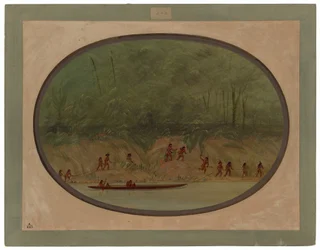Lengua-Indianer bei der Fahrt stromaufwärts durch die Stromschnellen des Río Uruguay