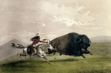 Die Büffeljagd "Einzelne Auswahl", veröffentlicht von Currier und Ives