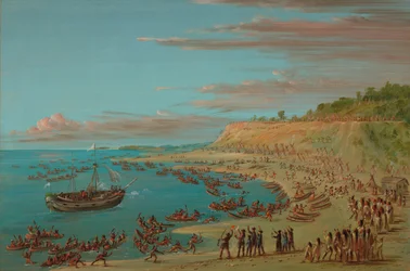 Der Greif, der den Hafen von Mackinaw betritt. 27. August 1679