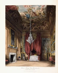 Queen Marys Staatsbettkammer, Hampton Court, 1819