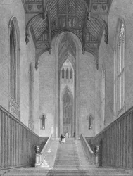 Die Große Westhalle, die zum Großen Salon oder Oktagon führt, Fonthill Abbey, graviert von C.J. Varrall, 1823