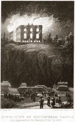 Nottingham Castle in Flammen, von Süden gesehen, 1831
