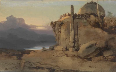 Ruinen eines Tempels, Sonnenuntergang