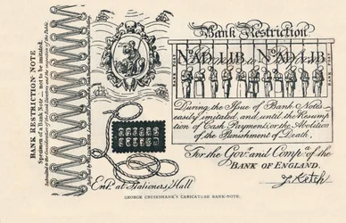 Eine satirische Banknote: Verbrechen, Strafe und Protest, 1819, 1894