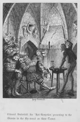 Edward Underhill der "Heiße Evangelist," predigt den Riesen im By-ward oder Gate Tower (Gravur)