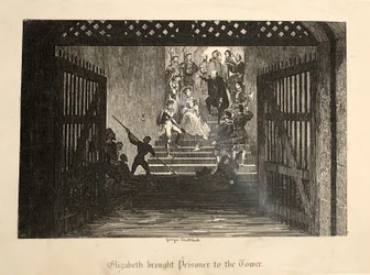 Elizabeth als Gefangene zum Tower gebracht, aus Der Tower von London, veröffentlicht 1840