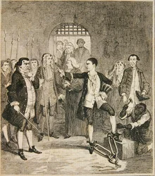 Jack Sheppards Eisen abgeschlagen in der Steinhalle von Newgate, Illustration aus 