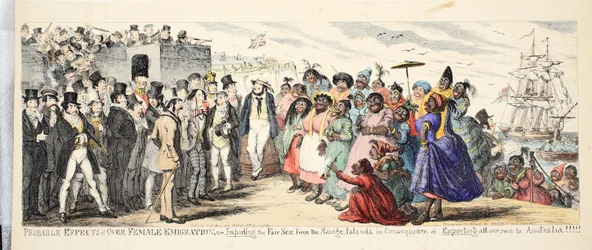 Wahrscheinliche Auswirkungen der Überemigration von Frauen oder der Import des schönen Geschlechts von den wilden Inseln infolge des Exports aller unserer eigenen nach Australien!, veröffentlicht um 1844