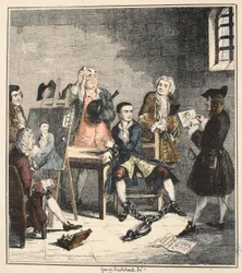 Das Porträt, Illustration aus Jack Sheppard: Eine Romanze von William Harrison Ainsworth, veröffentlicht 1839 (handkolorierte Radierung)