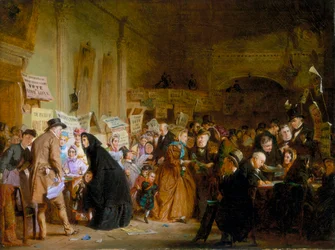 Eine Wahl eines Waisenkindes im London Tavern. 