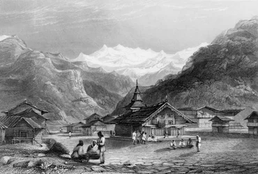 Kursalee, - Ein Dorf im Himalaya-Gebirge, Indien, 1838